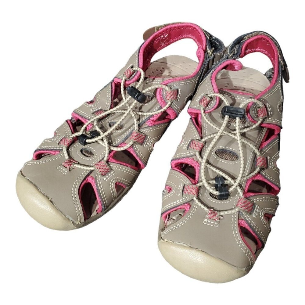 EDDIE BAUER Womens Size 7 Mary Leather Sandal Water Shoes Brown Pink G…